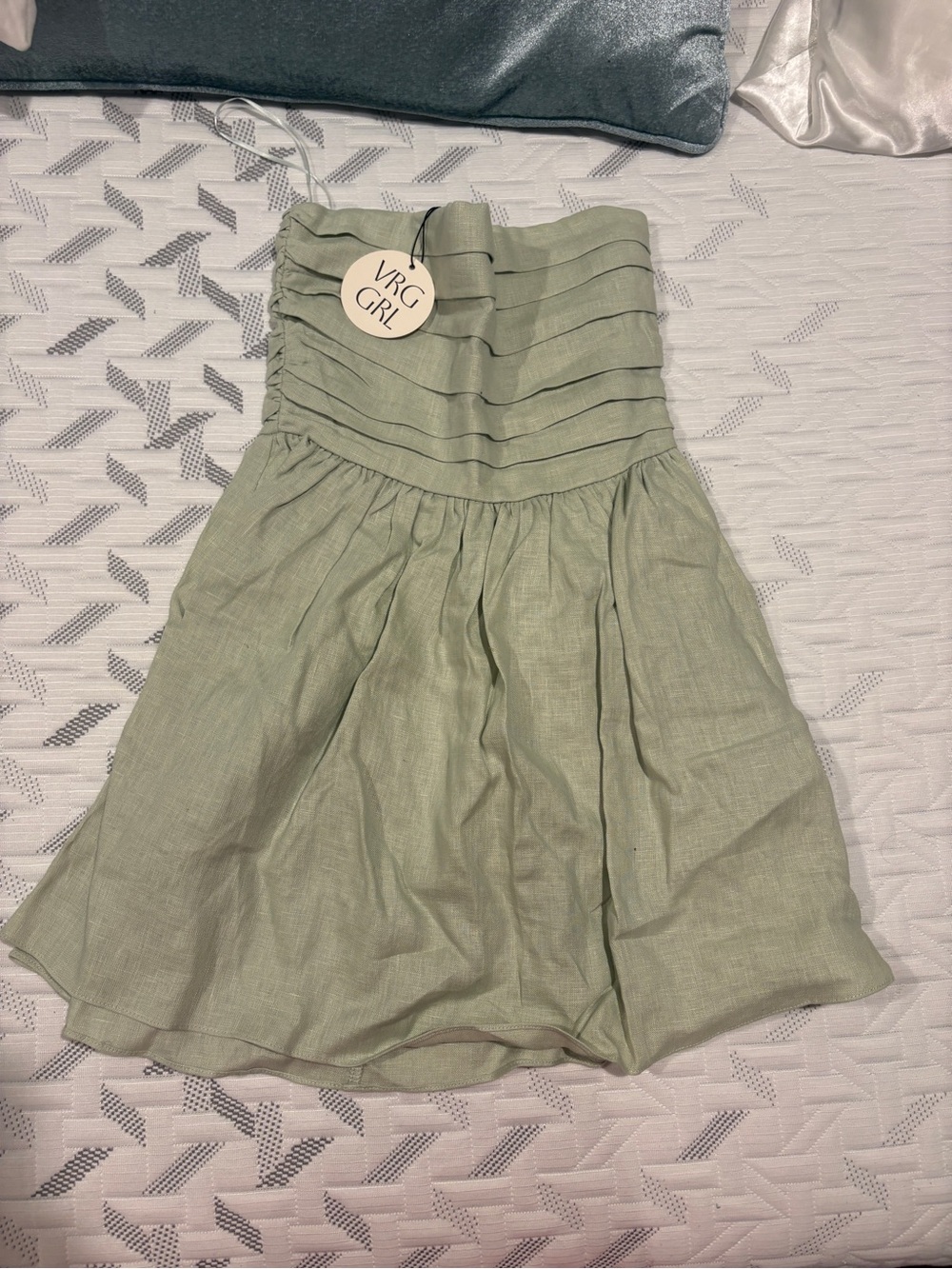 Brand New NWT VRG GRL Sage Green Strapless Mini Dress